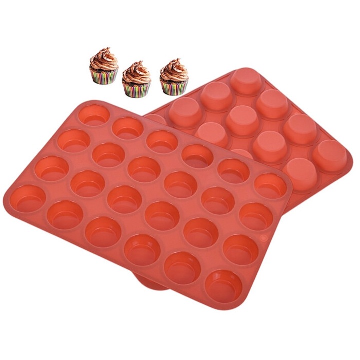 Szilikon forma mini muffinokhoz, Cake Land, 24 rekeszes, téglavörös színű, 32,5x24cm