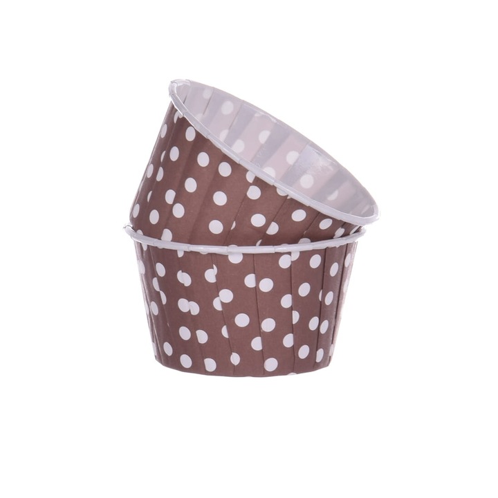 Papírtartók muffinhoz, Cake Land, 100 db, 50x39mm, barna fehér pöttyökkel