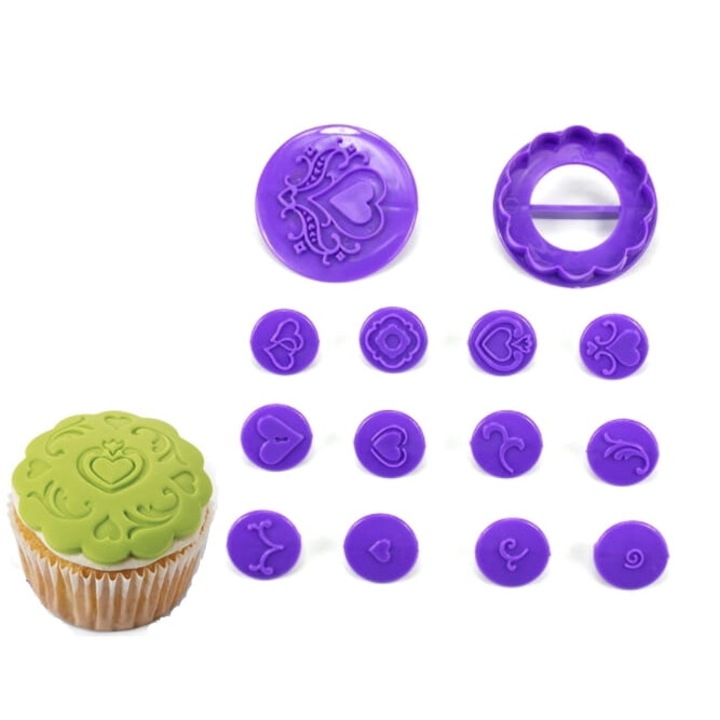 Set de forme pentru decorarea muffin, Cake Land, flori si inima, 6,5cm si 2,5cm