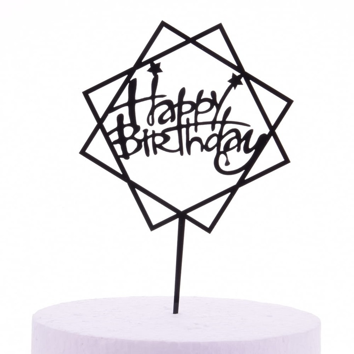 Topper tort, Cake Land, ЧЕСТИТ РОЖДЕН ДЕН, черен, 16x10,5см