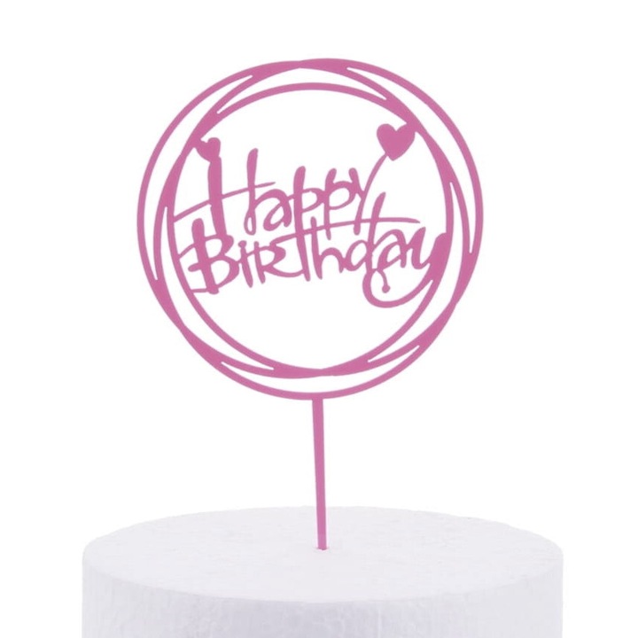 Топпер за торта Cake Land, честит рожден ден, розов, 16 см