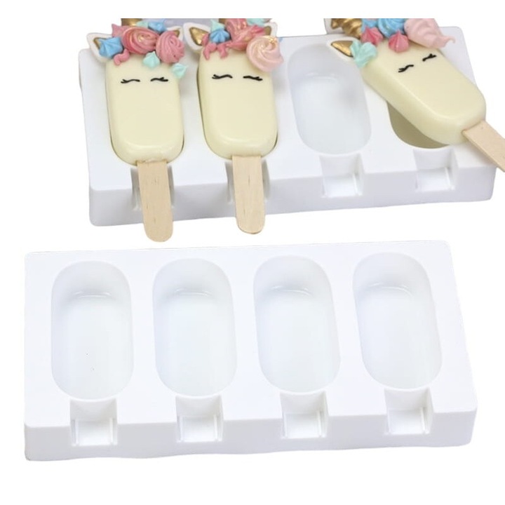 Set forme siliconice pentru inghetata Cake Land, 2 forme, 20 bete, 10x19cm