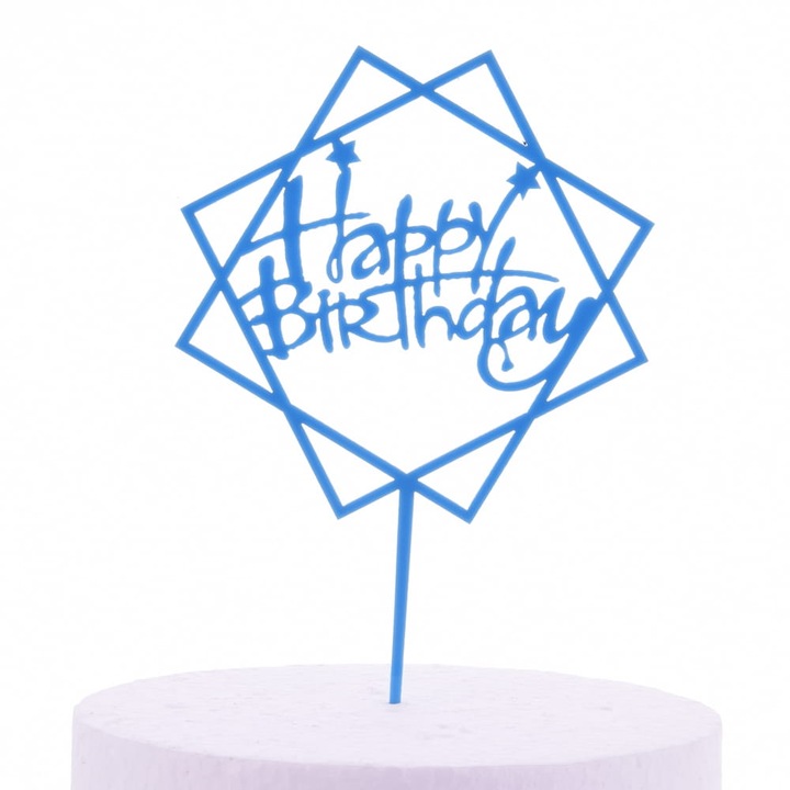 Топпер за торта Cake Land ЧЕСТИТ РОЖДЕН ДЕН, акрил, син, 16см x 10,5см