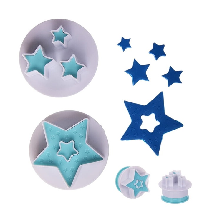 Set forme prajituri Cake Land, 4 dimensiuni stele, plastic, 15x20x25x60mm
