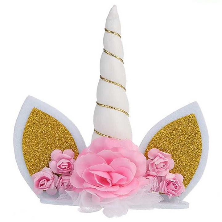 Декорация за торта, Cake Land, еднорози, бяла, 15x15 см