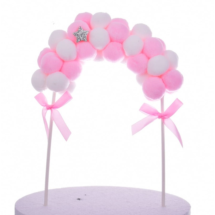 Cake Land tortadísz, lufi girland, fehér-rózsaszín, 25x17cm, 1 darabos szett.