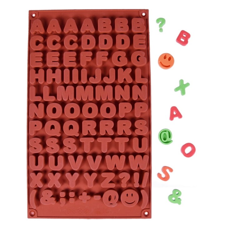 Forma siliconica pentru ciocolata si masa, Cake Land, litere alfabet, 17x29cm, 2cm inaltime