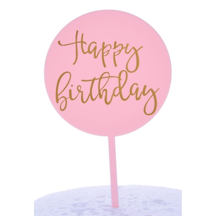 Topper за торта от акрил Cake Land, розов със златен надпис, 10x17см