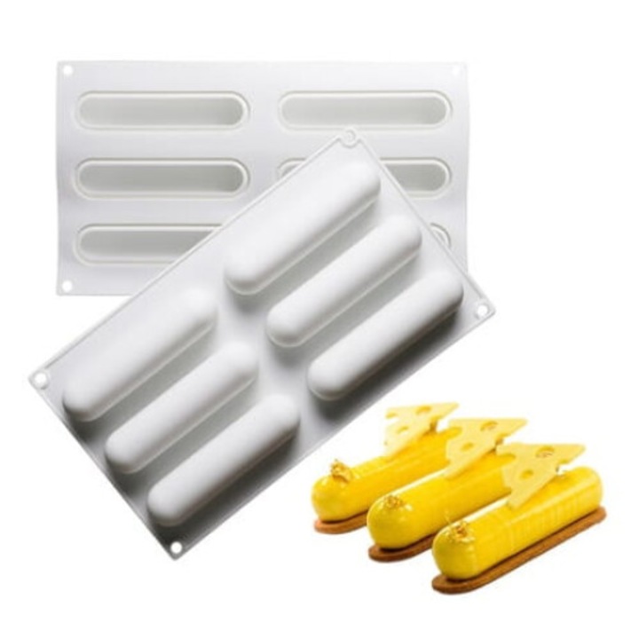 Forma siliconica Cake Land ovala, 6 guri, 17x29cm, alb