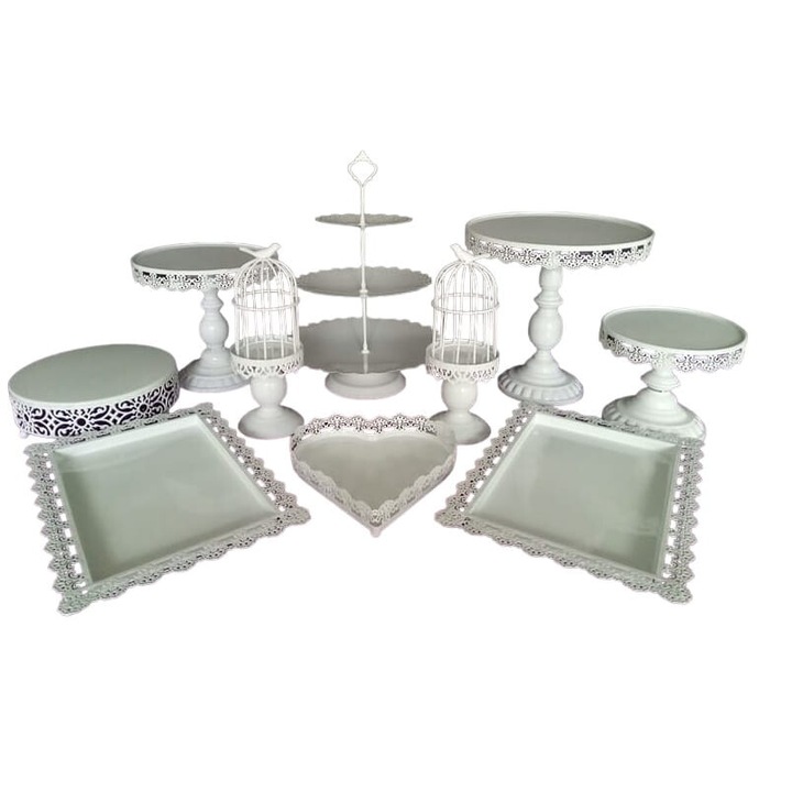 Set 10 platouri pentru deserturi, Cake Land, alb, metalice