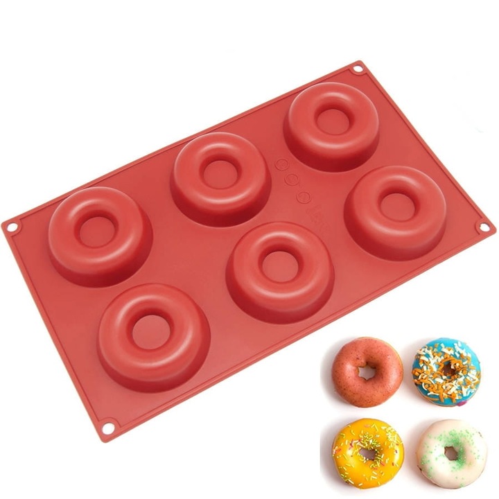 Forma de copt pentru gogosi Cake Land, 6 guri, 29x17cm, silicon, multicolor