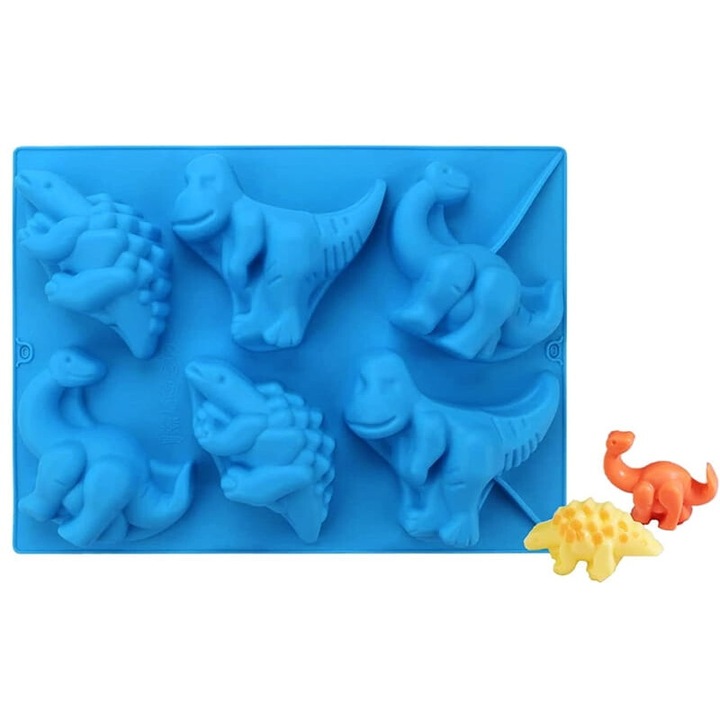 Forma de copt din silicon, Cake Land, dinozauri 3D, 6 forme, 28x20cm