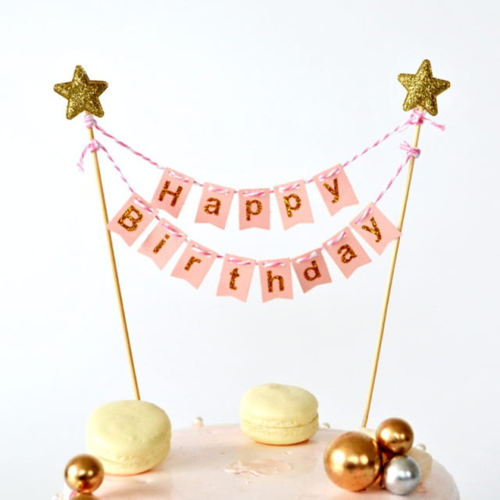 Topper торт гирлянда Happy Birthday, Cake Land, розов, 20x25cm, комплект за монтаж