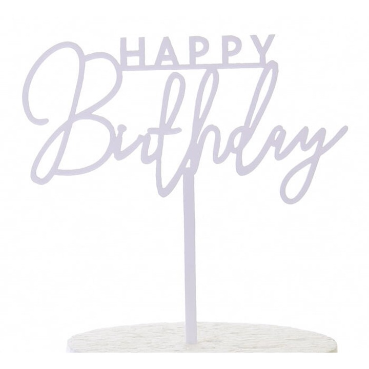 Topper tort Cake Land Happy Birthday, бял, 12,5x12cm