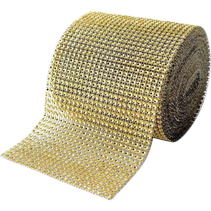 Декоративна панделка с цирконий, Cake Land, 12см x 9м, златна