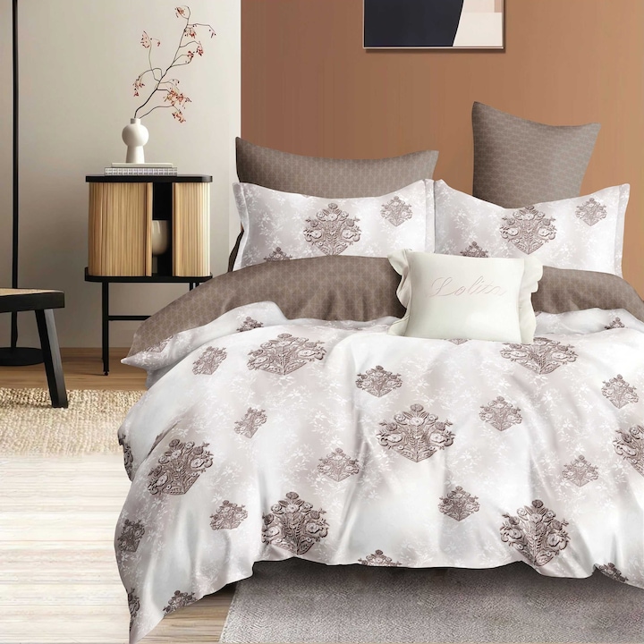 Lenjerie pat dublu Economy 4 piese, cearsaf pat 230x250 cm si pilota 200x230 cm, 2 fete perne 50x70, Eleganta Maro ECN18