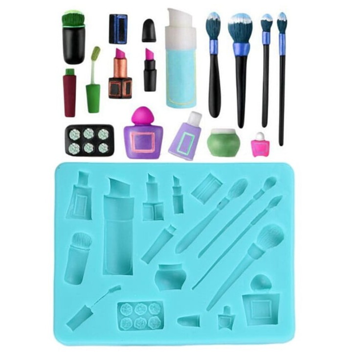 Forma siliconica pentru masa de zahar, Cake Land, tematica cosmetice, 1-5cm, multicolor