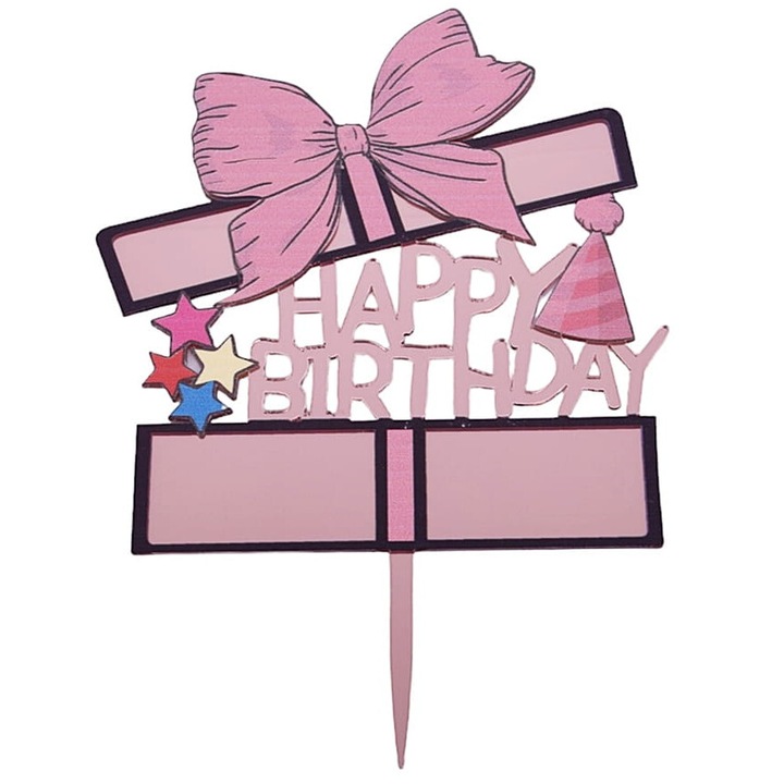 Topper tort Cake Land, roze aurie, fundita roz, 18x12cm