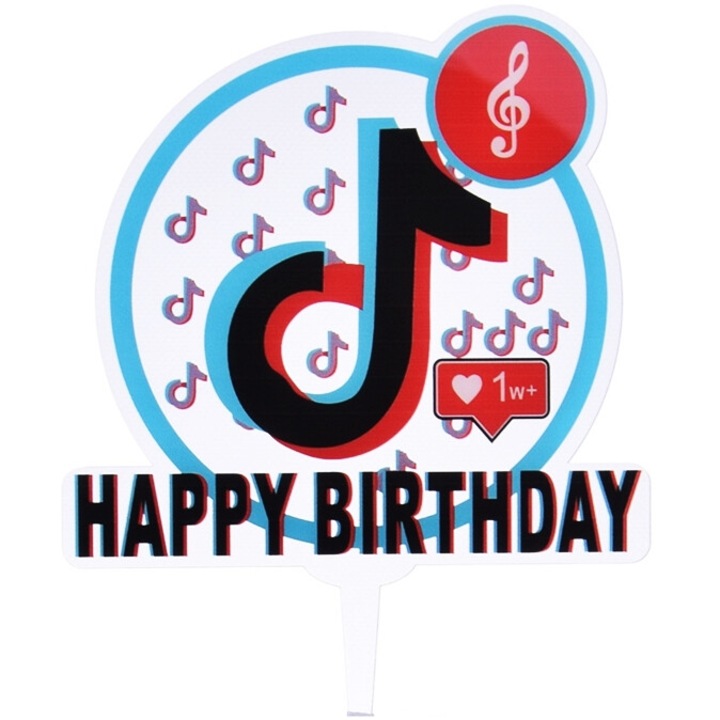 Topper за торта от акрил Happy Birthday TIK TOK, Cake Land, 13x17,5см