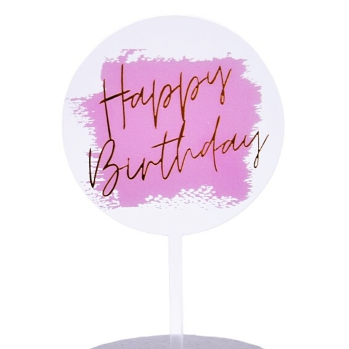 Топпер за торта Cake Land, прозрачен розов, златен залез, 10x17см