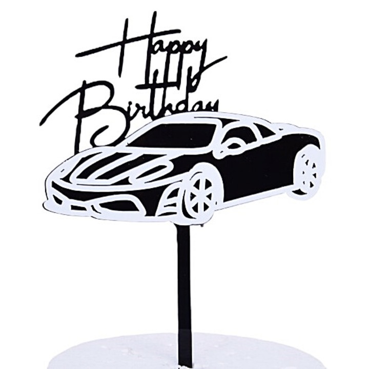 Topper tort, Cake Land, Happy Birthday - КОЛА, 10x14cm, черно-бял