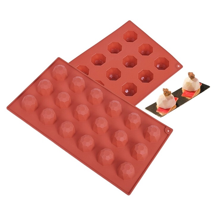 Forma siliconica Cake Land DIAMENT 18 gniazd 34x25mm, rezistenta la temperaturi -40/+230°C, lavabila in masina de spalat vase
