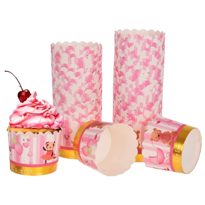 Комплект 50 хартиени форми за мъфини, Cake Land, розово със златно, 60x55 мм