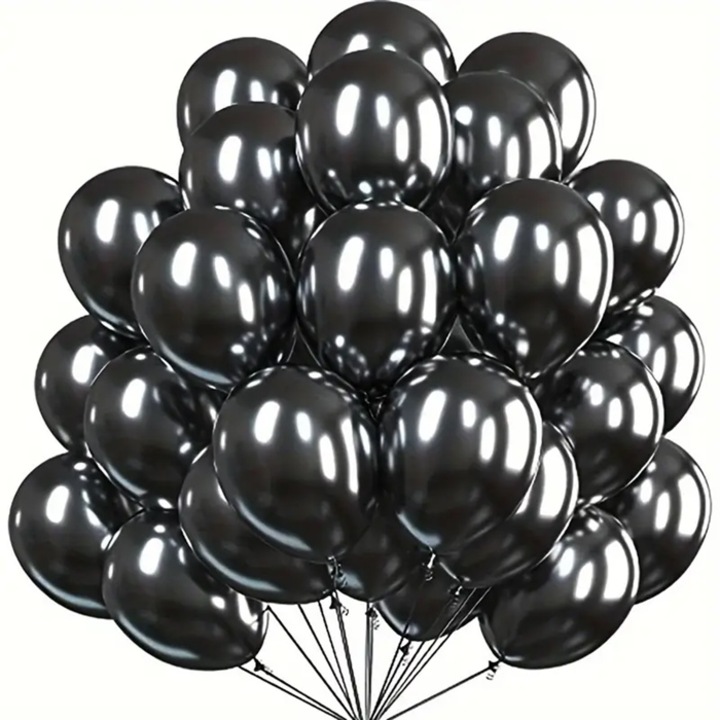 100 darabos fekete metál lufi szett, Cake Land, 30cm, natúr latex