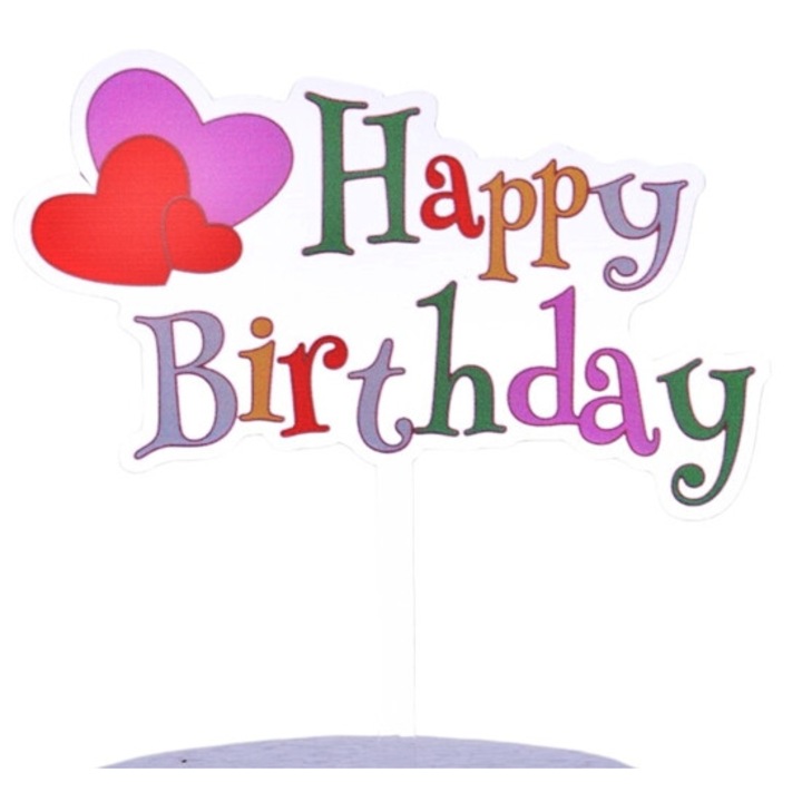 Топпер за торта, Cake Land, Честит рожден ден, акрил, многоцветен, 14смх12см