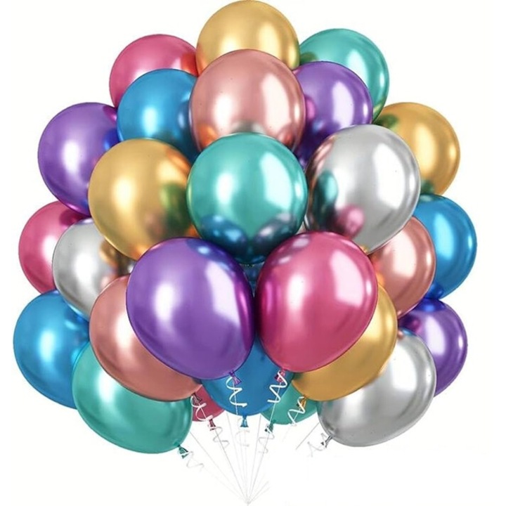 100 db fémhatású lufi, vegyes színek, Cake Land, 30 cm, természetes latex