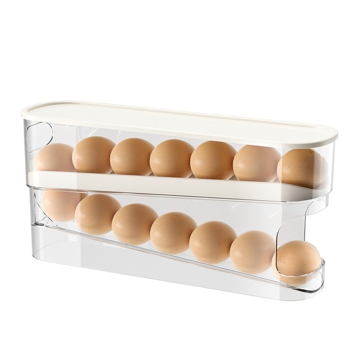 Organizer pentru oua Cake Land, transparent, capacitate 14 oua, dimensiuni 37x10x9cm
