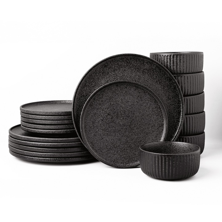 Serviciu de cina Anun negru pentru 6 persoane 18 buc. Set de farfurii moderne lavabile in masina de spalat vase