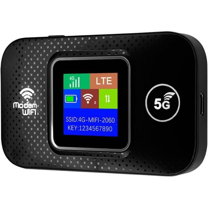 Преносим рутер, Biglistening®, 150Mbps Wi-Fi Hotspot устройство със слот за SIM карта, Преносим Wi-Fi рутер свързва до 10 устройства, Поддръжка B1/3/7/8/20/38/40/41, 4G, 3000mAh, Черен