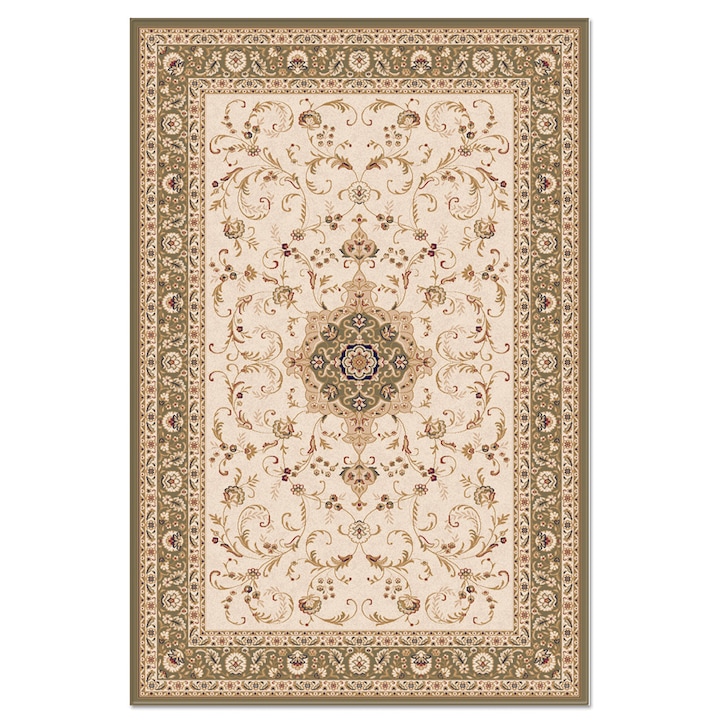 Carpeta8210-1-41336 Atlas Szőnyeg, Szintetikus, 60 x 110 cm, Klasszikus minta, Bézs / Olívazöld