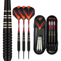 Set de 3 sageti profesionale de darts, Hggzeg, Darts standard, Cu Husa, Corpuri din alama de 21 de grame, Tije din aluminiu, Varf metalic, Maner antiderapant, Usor de aruncat, Pentru incepatori si profesionisti, PE, 14.5 x 4.8 x 2cm, Rosu