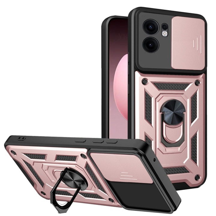 Husa pentru telefon, SKYDDAR INNOVATION, Oppo Reno13 F 4G / Reno13 F 5G / Reno13 FS 5G, CamShield, Antisoc, Inel Magentic, set cu sticker, Roz