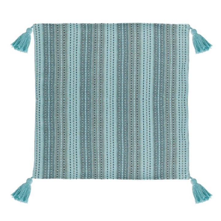 Fata de Perna din Bumbac Turcoaz Bej cu Dungi Maro & Ciucuri 43x42cm