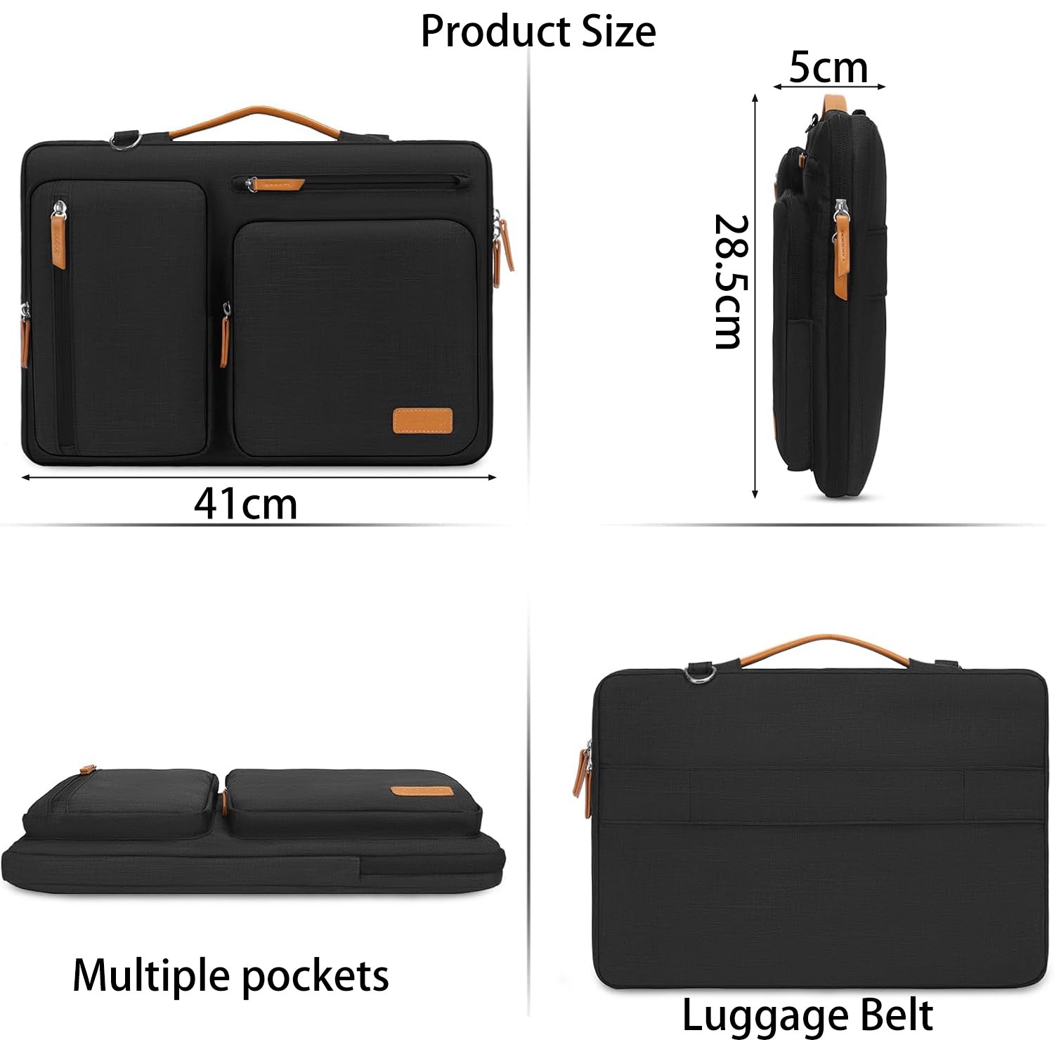 Geanta de umar pentru laptop, BYONDSELF®, 15-15, 6 inchi, compatibila cu laptop-uri MacBook Pro 16, HP, Dell, Lenovo, Asus, geanta cu deschidere laterala, cu 4 buzunare si maner cu fermoar, Negru