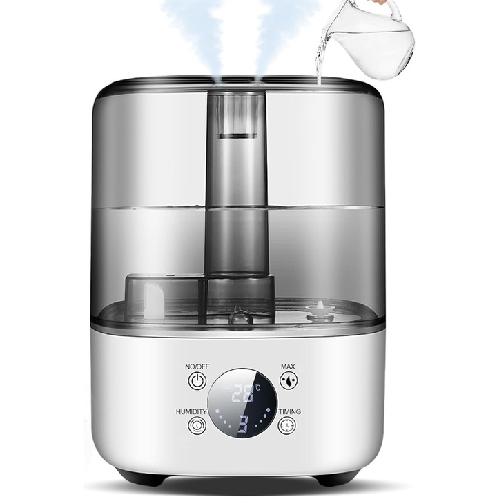 Смарт овлажнител за големи помещения BYONDSELF®, 5 л, Регулируема дюза на 360°, 280 мл/ч, Подходящ за бебета и растения, Бързо овлажняване и автоматичен режим, Бял