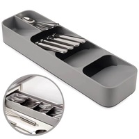 Organizator multifunctional, BYONDSELF®, Pentru depozitare compacta a tacamurilor in sertarele de bucatarie, Tava mica pentru tacamuri, Culoare gri