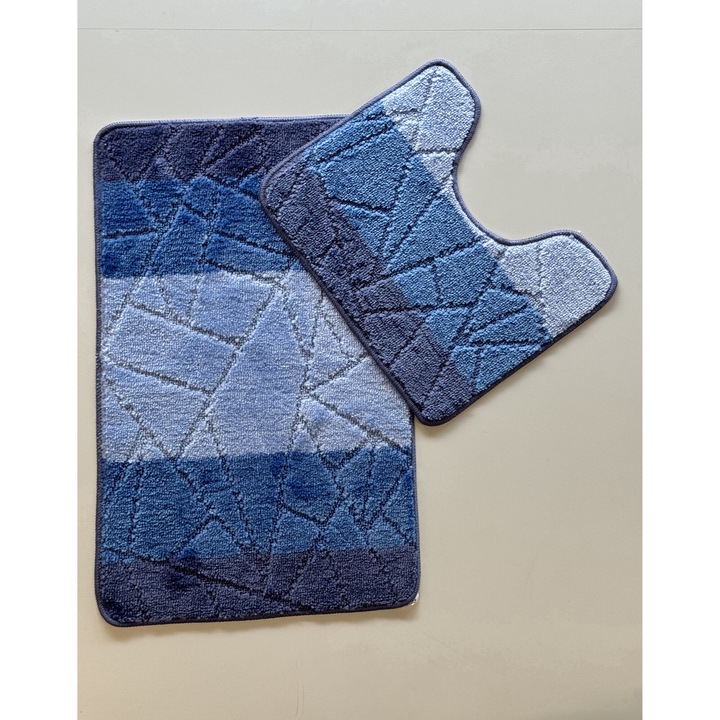 Covor de baie Indomex set 2 buc, poliester, 50x80cm/40x50cm, albastru