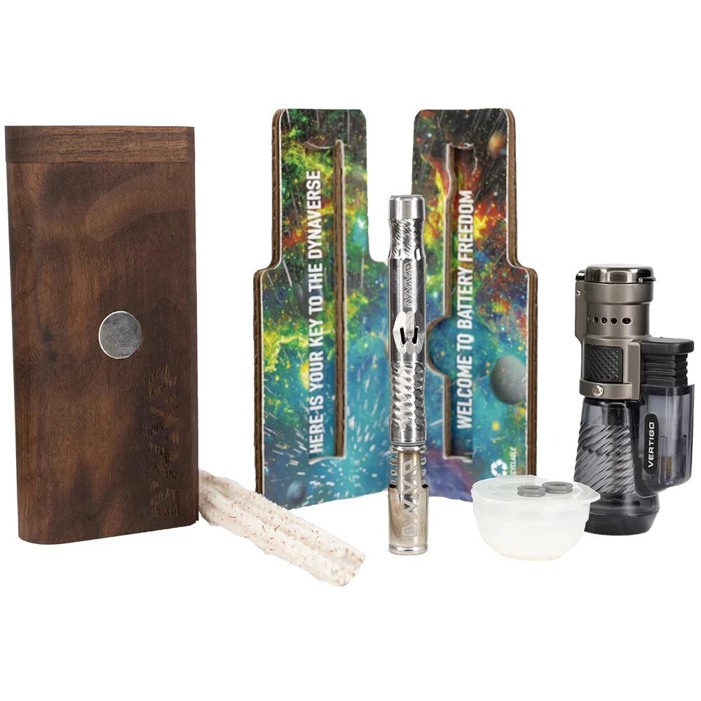 Set Vaporizator mecanic DynaVap VapCap M 2021 Walnut pentru plante, Suport Dynastash, torta cu husa, ceara, inele O, sita, perii de curatare