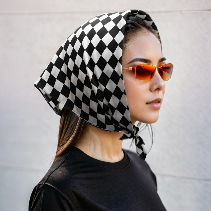 Uniszex fekete-fehér nyakkendő verseny- és sakktábla mintával, nyakkendő/bulikra való sál, 55 cm x 21 hüvelyk