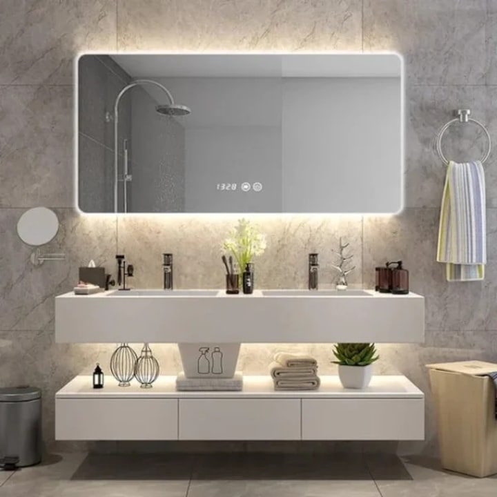 Oglinda de baie LED, 110×70 cm, Functie dezaburire, Lumina Ambientala
