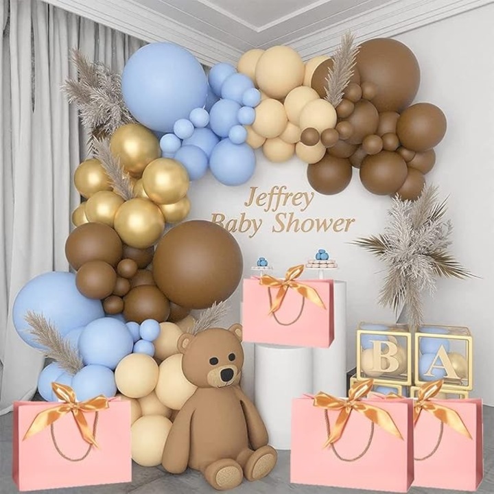 Балони за Арка, за Момчета, BABY SHOWER, Flippy, Mset микс от 107 балона, Латекс за декорация, Синьо-кафяв