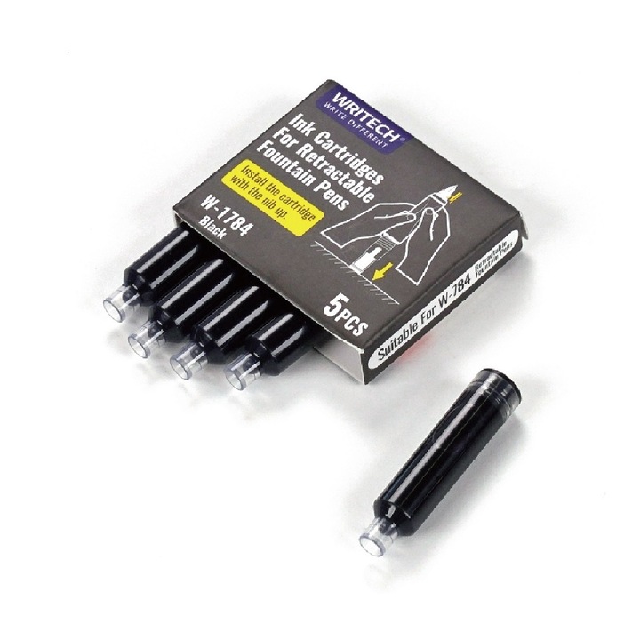Set 5 patroane cerneala pentru stilou retractabil Writech negru