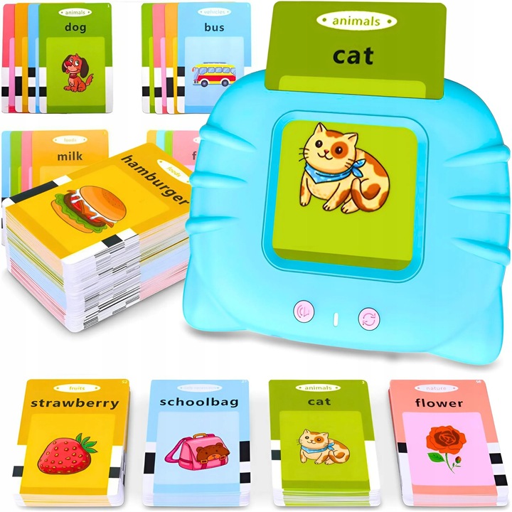 Cititor de carduri educativ, 510 cuvinte, interactiv, albastru, set