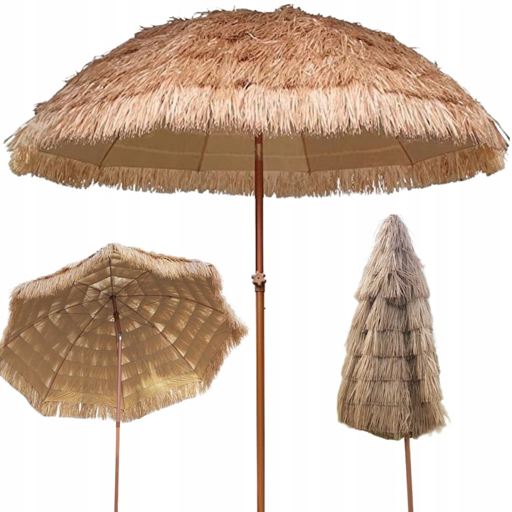 Nagy kerti napernyő, hawaii stílusú, 160 cm, bézs és barna színben, állítható magassággal