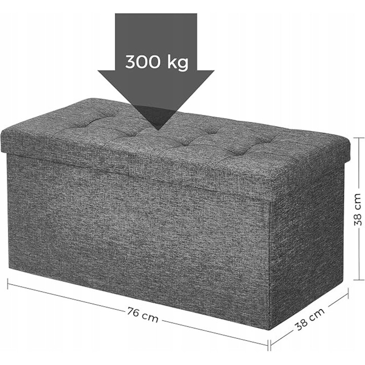 Taburet pliabil cu sezut moale, spatiu de depozitare 80litri, maxim 300kg, 76x38x38cm, gri