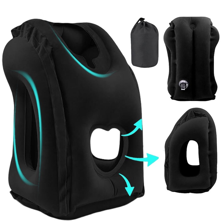 Надуваема пътна възглавница Enforose, идеален ъгъл 45, черна, 30x35x50см